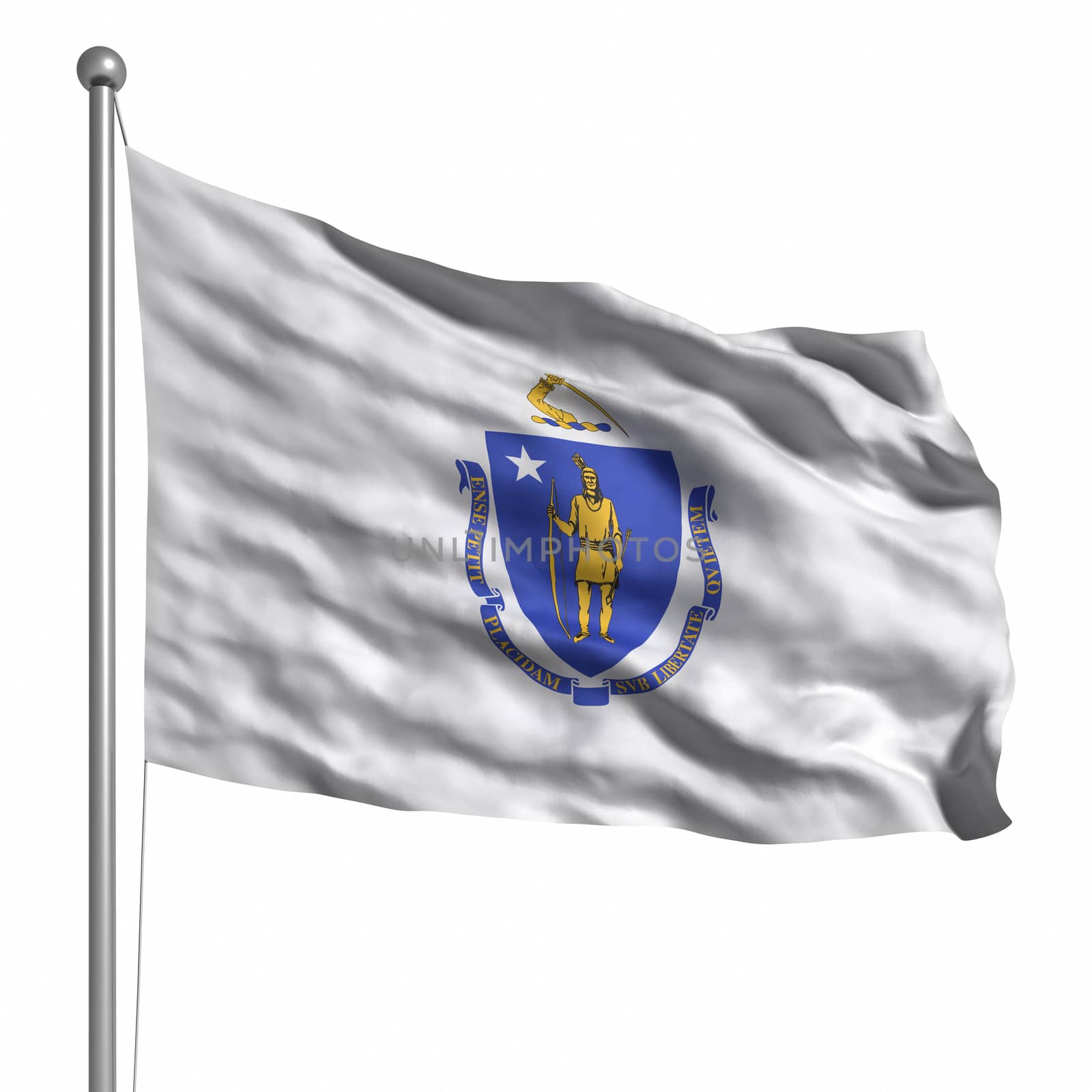 Flag of Massachusetts. Rendered with fabric texture (visible at 100%).  Clipping path included.