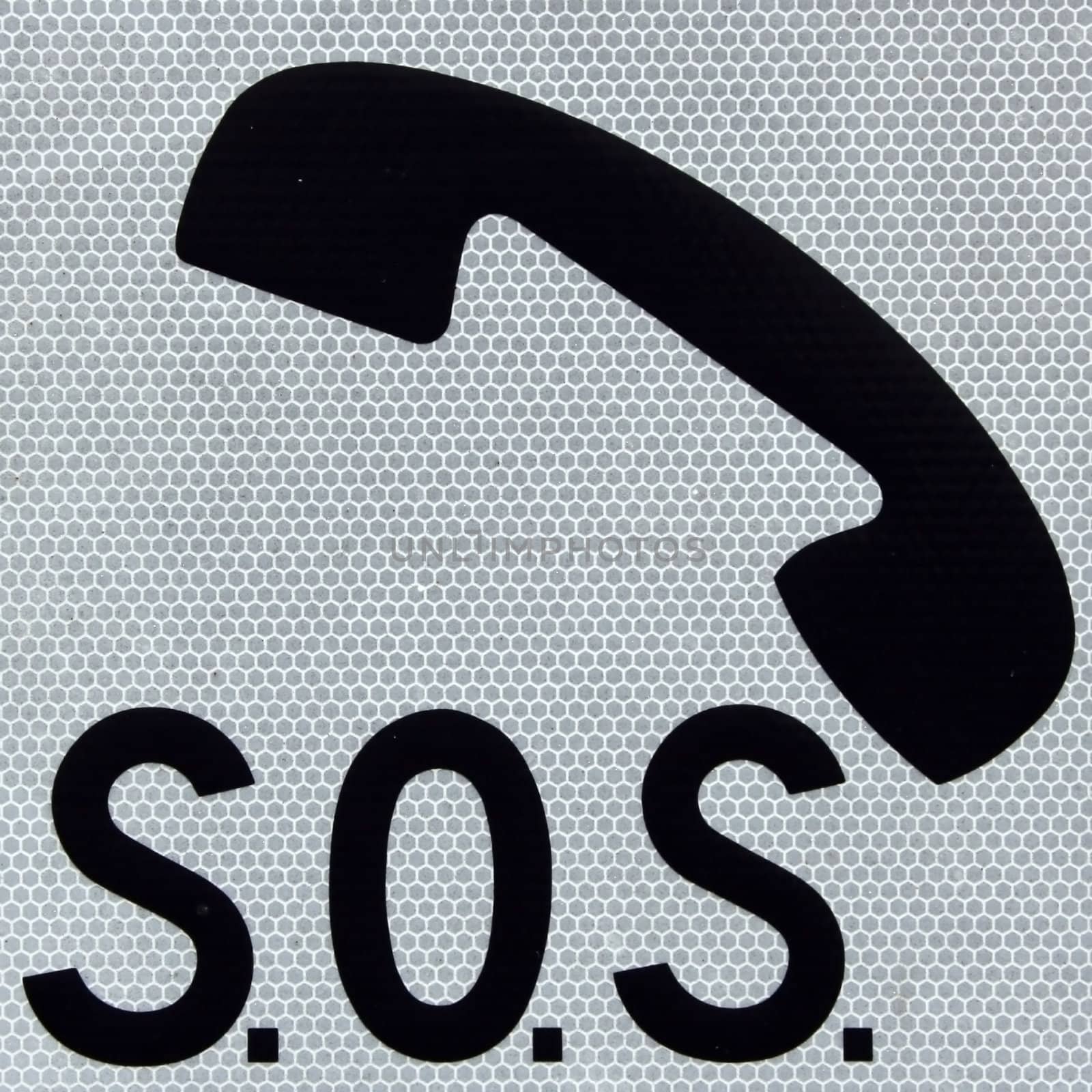 Symbol of a phone and word SOS on a white background