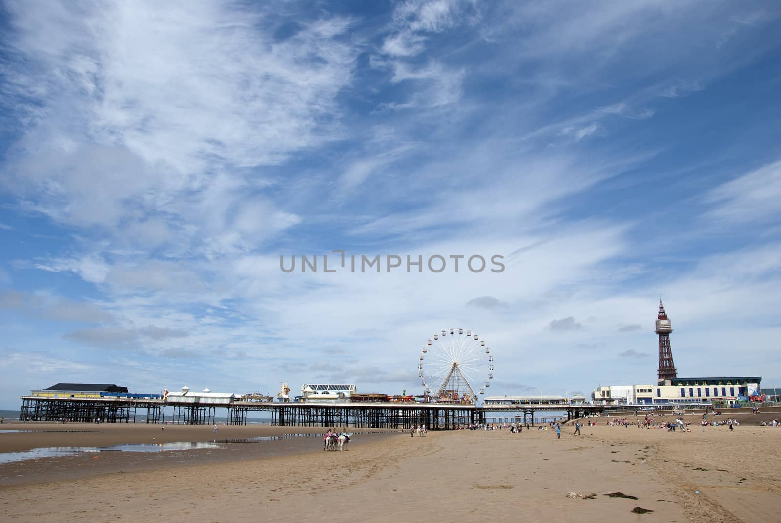 Central Pier and Blackpool Tower from the Beach by d40xboy