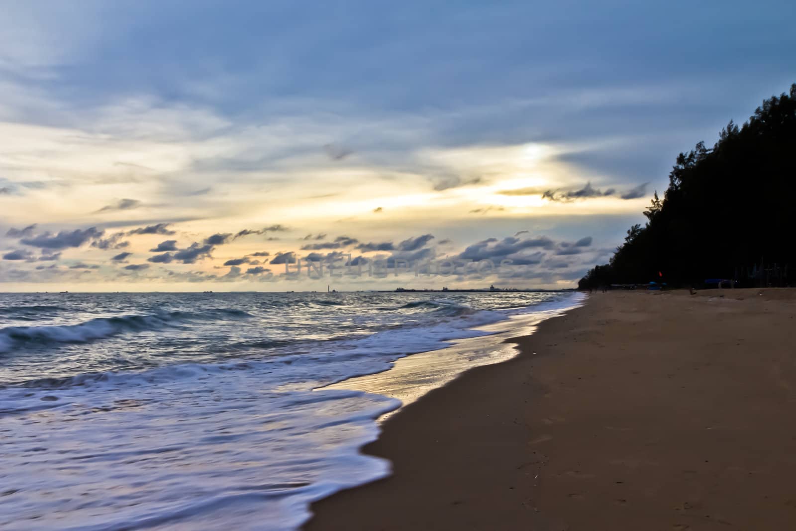 Beach at sunset.