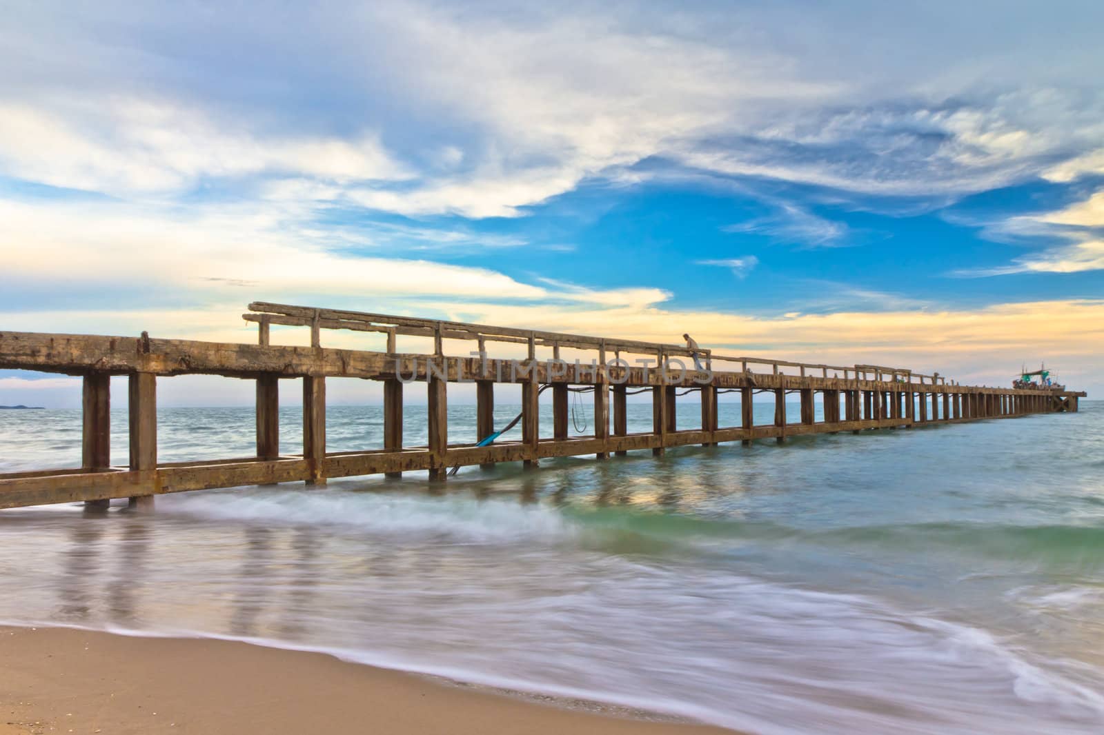 The bridge stretches out to sea in Thailand.