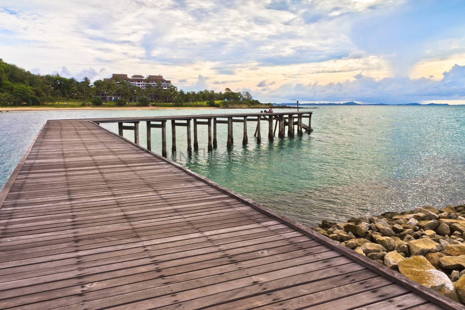 The bridge stretches out to sea in Thailand.