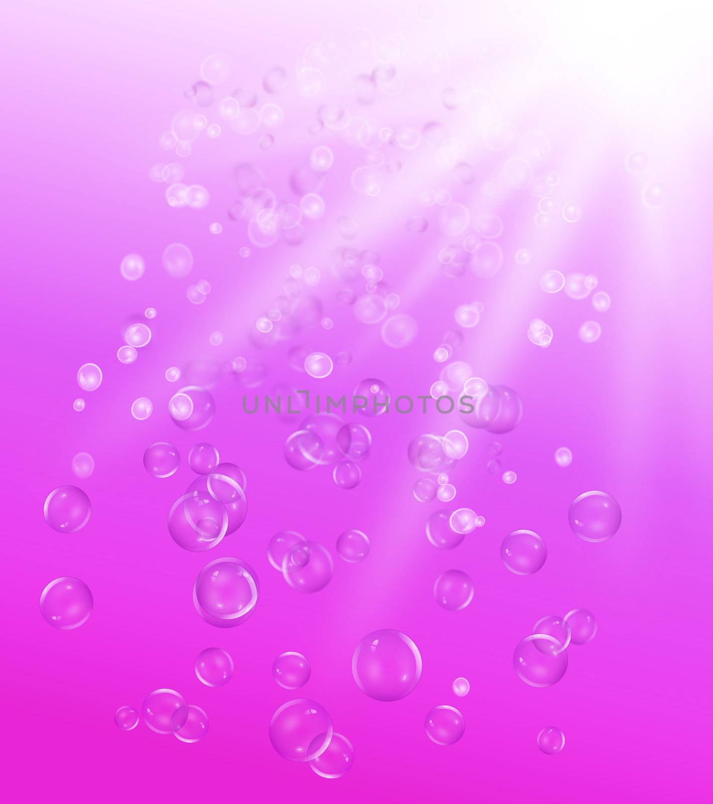 illustration depicting many air bubbles rising from the depths of a violet body of water towards the surface.