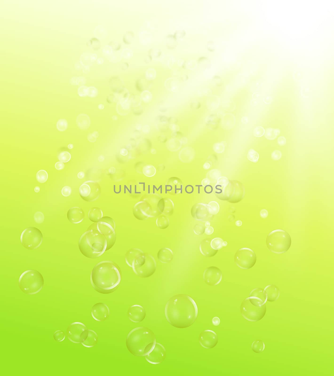 illustration depicting many air bubbles rising from the depths of a green body of water towards the surface.