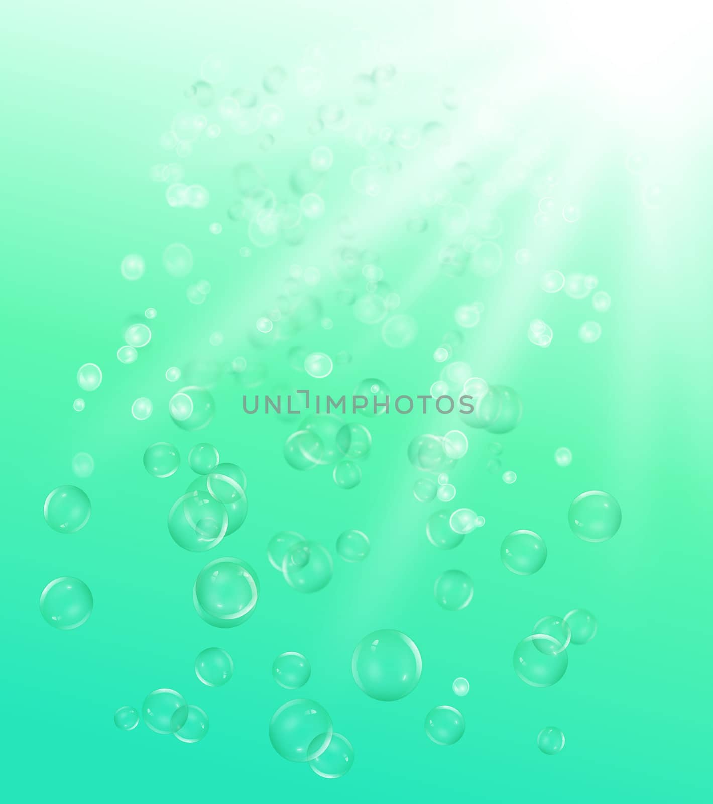 illustration depicting many air bubbles rising from the depths of a green body of water towards the surface.
