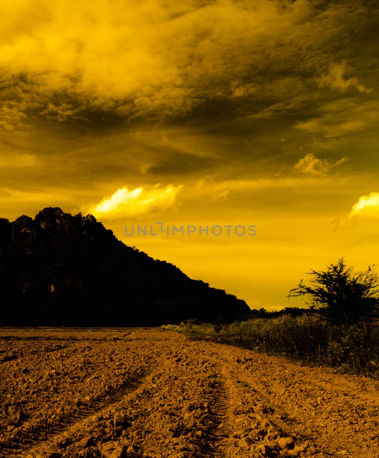 Mountains, dark and mysterious.