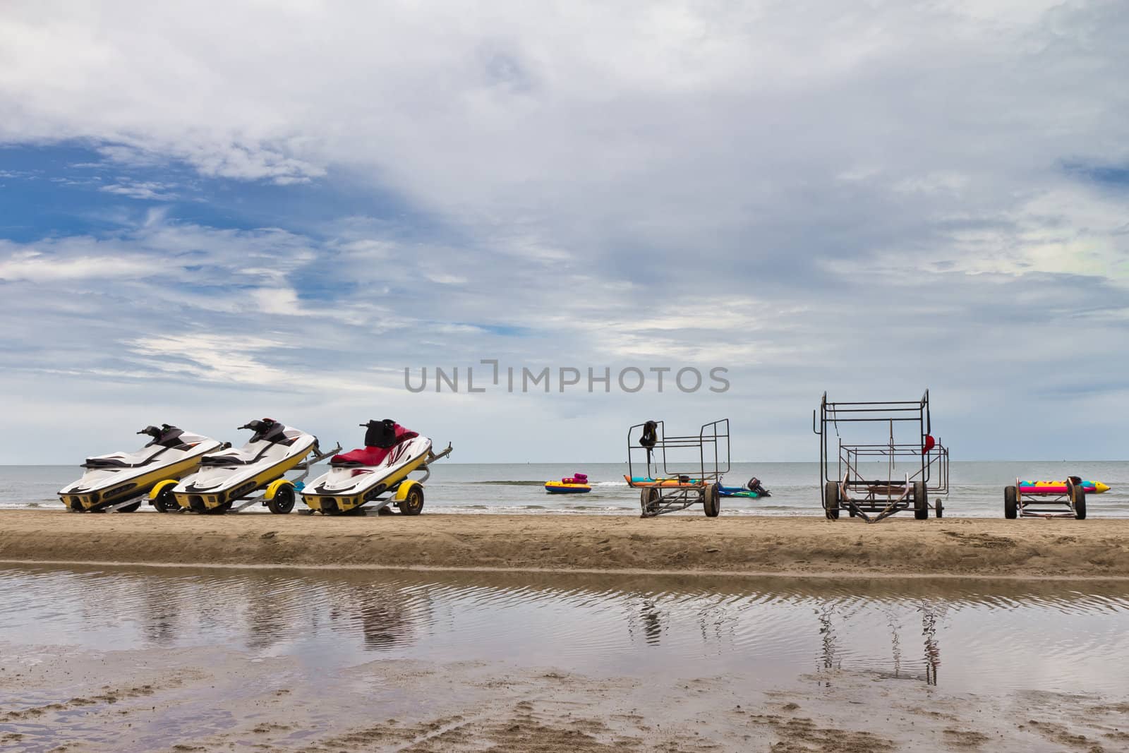 Small motorboat on the beach in Thailand.