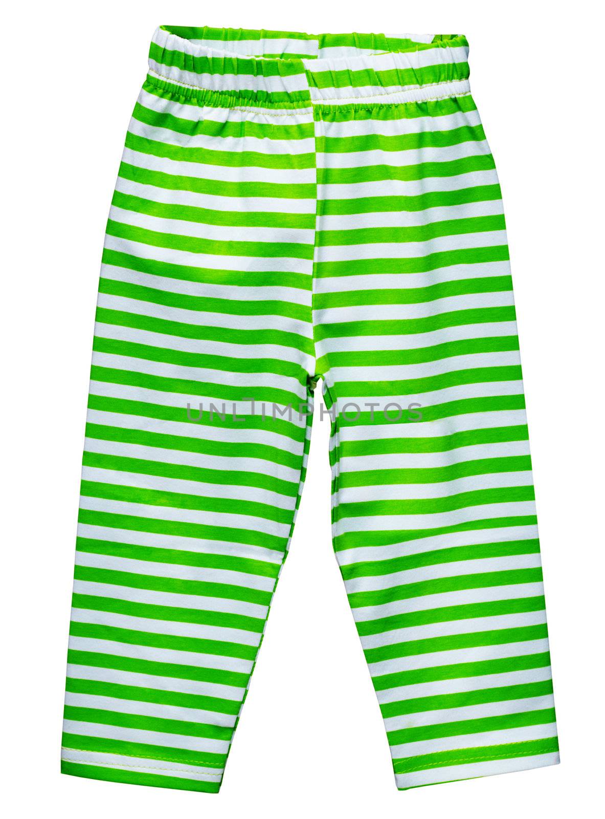 Pants in green strip for children isolated on white background