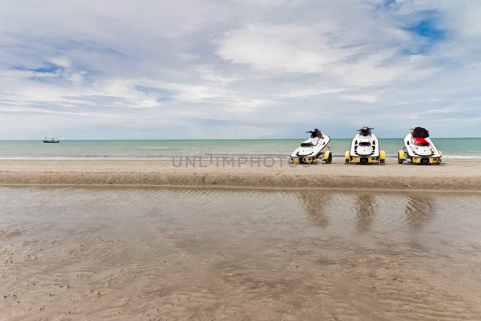 Small motorboat on the beach in Thailand by Na8011seeiN