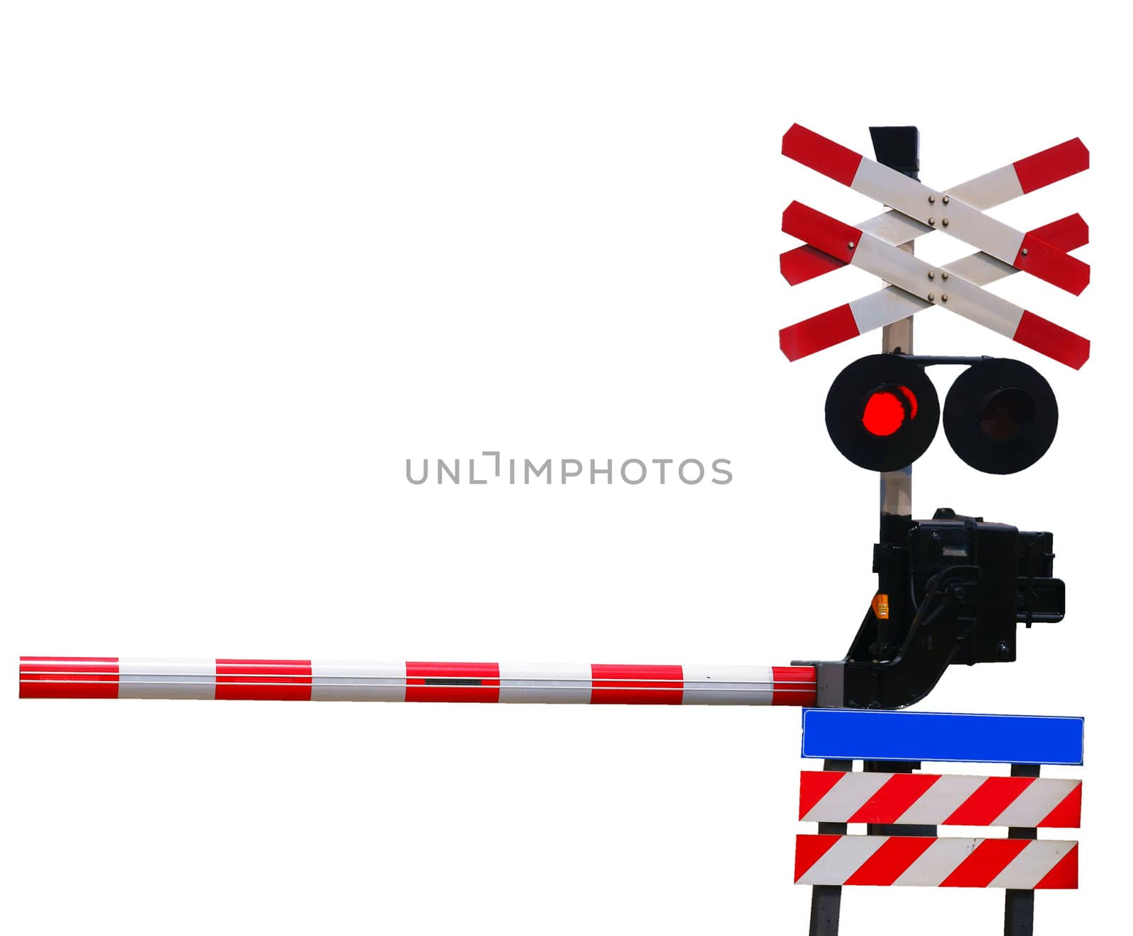 Closed railroad crossing isolated against background