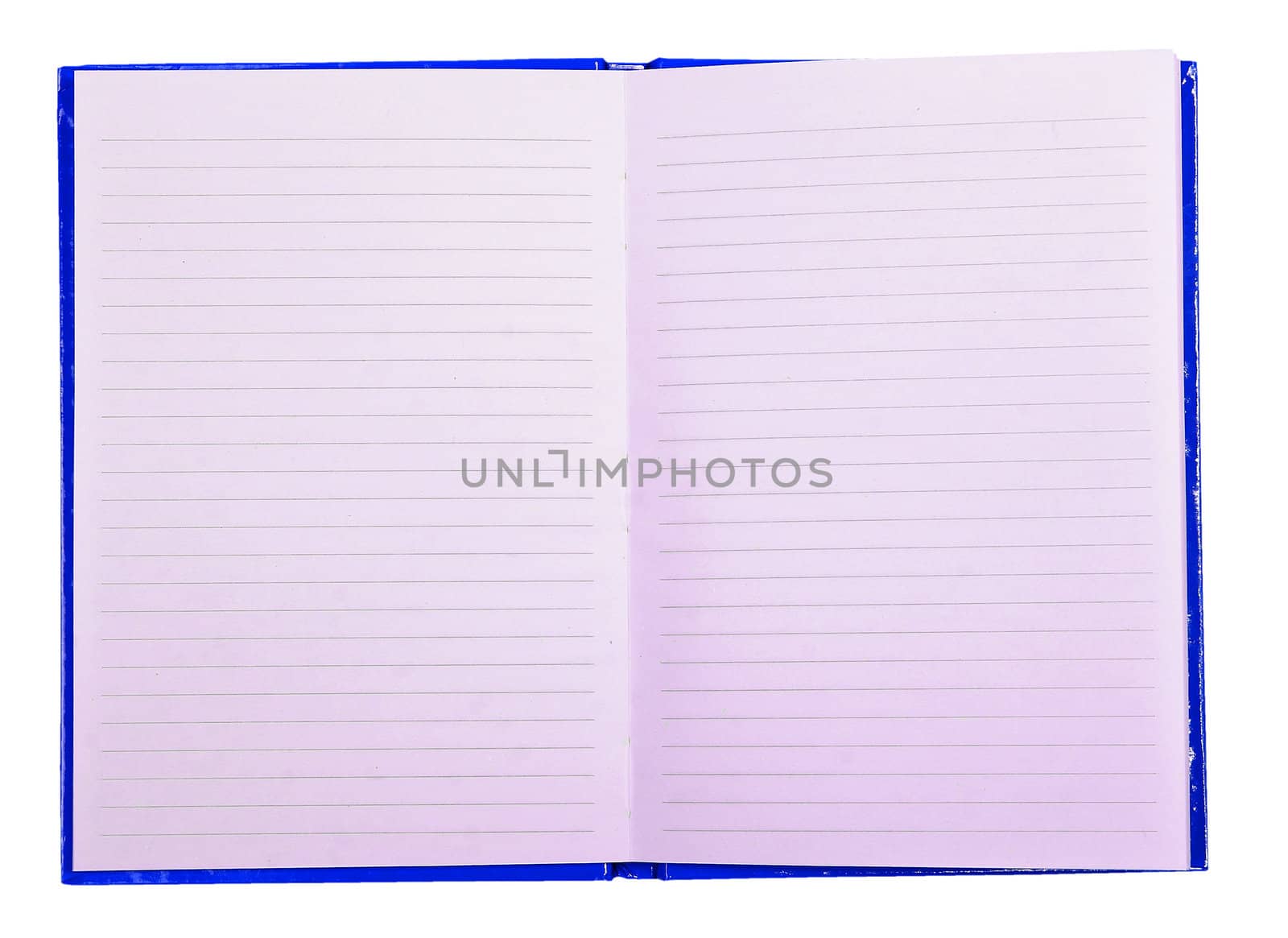 Empty blue notebook with lines, isolated on background