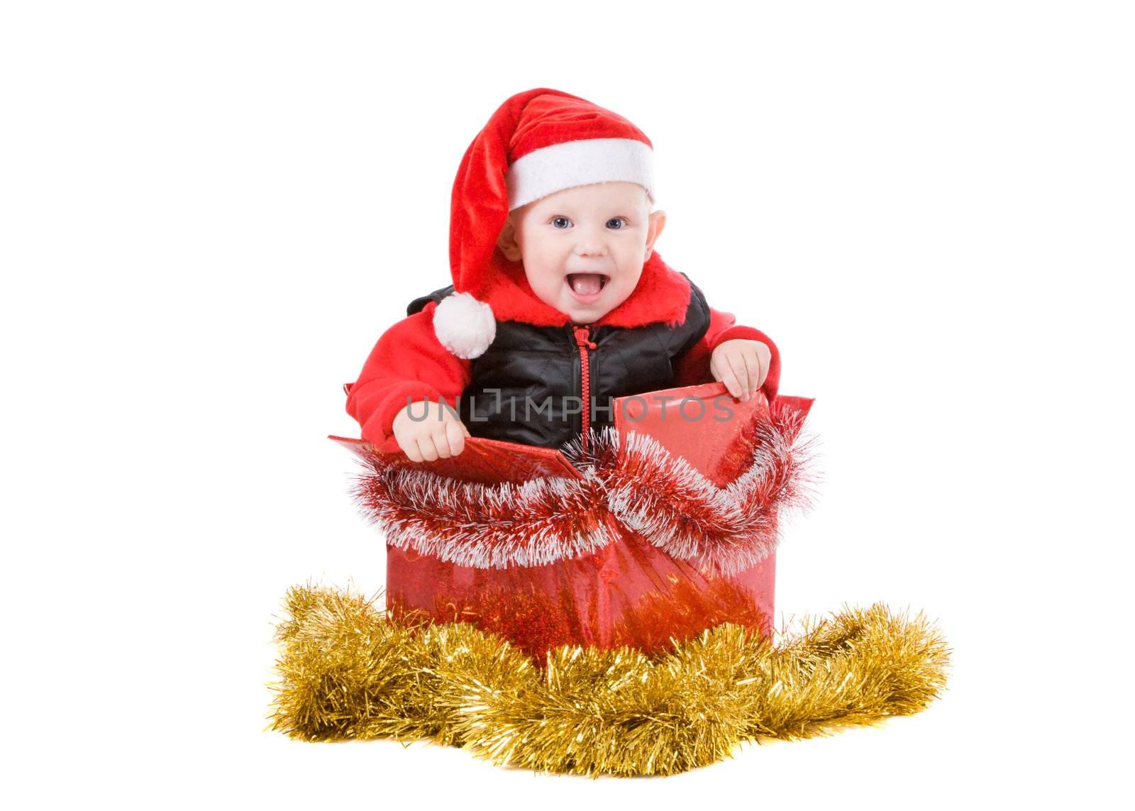 happy infant in a christmas box by vsurkov