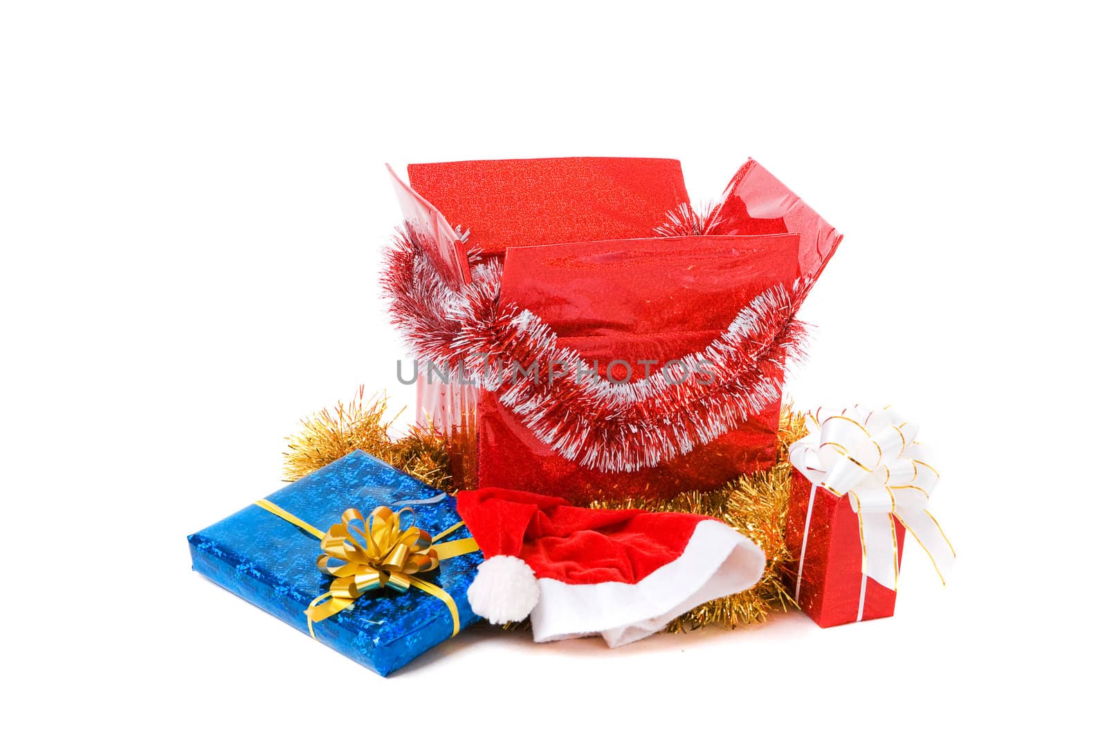decorated red christmas box with gifts