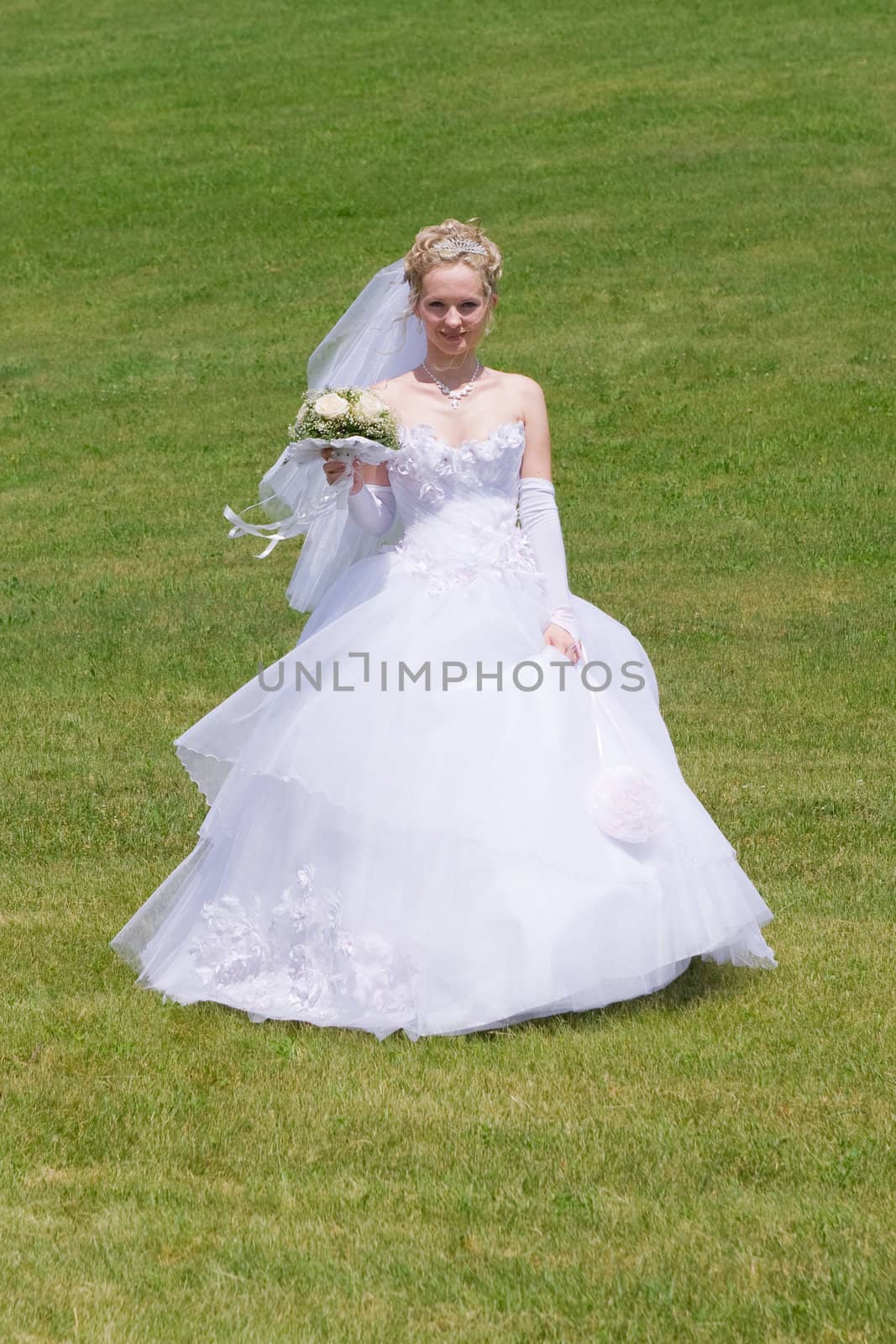 happy bride runs to the groom by vsurkov