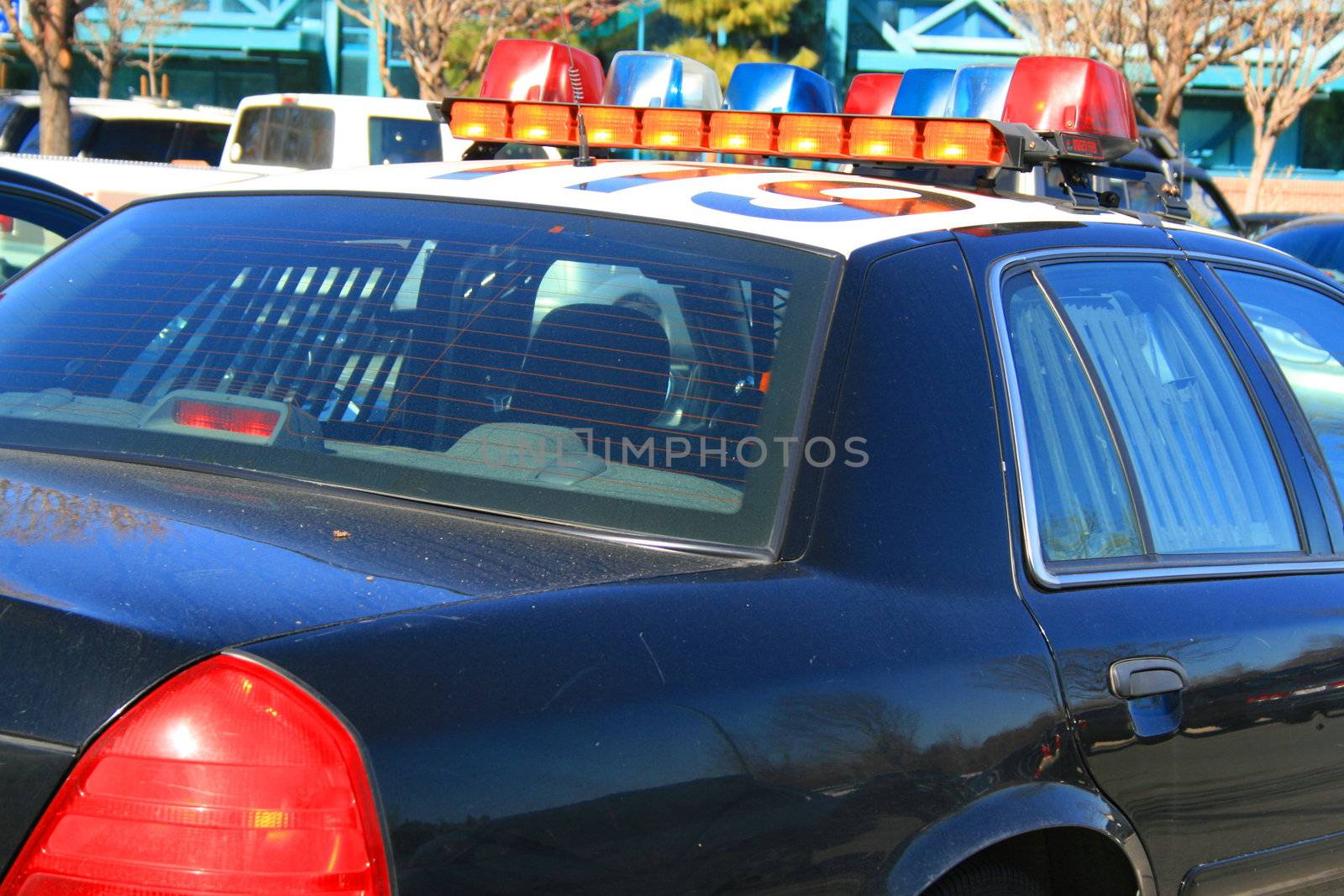 Police car parked in a parking lot.
