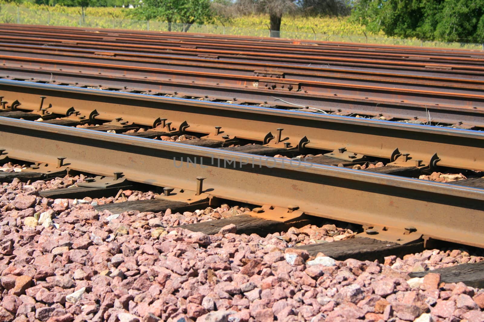 Close up of the railroad tracks.
