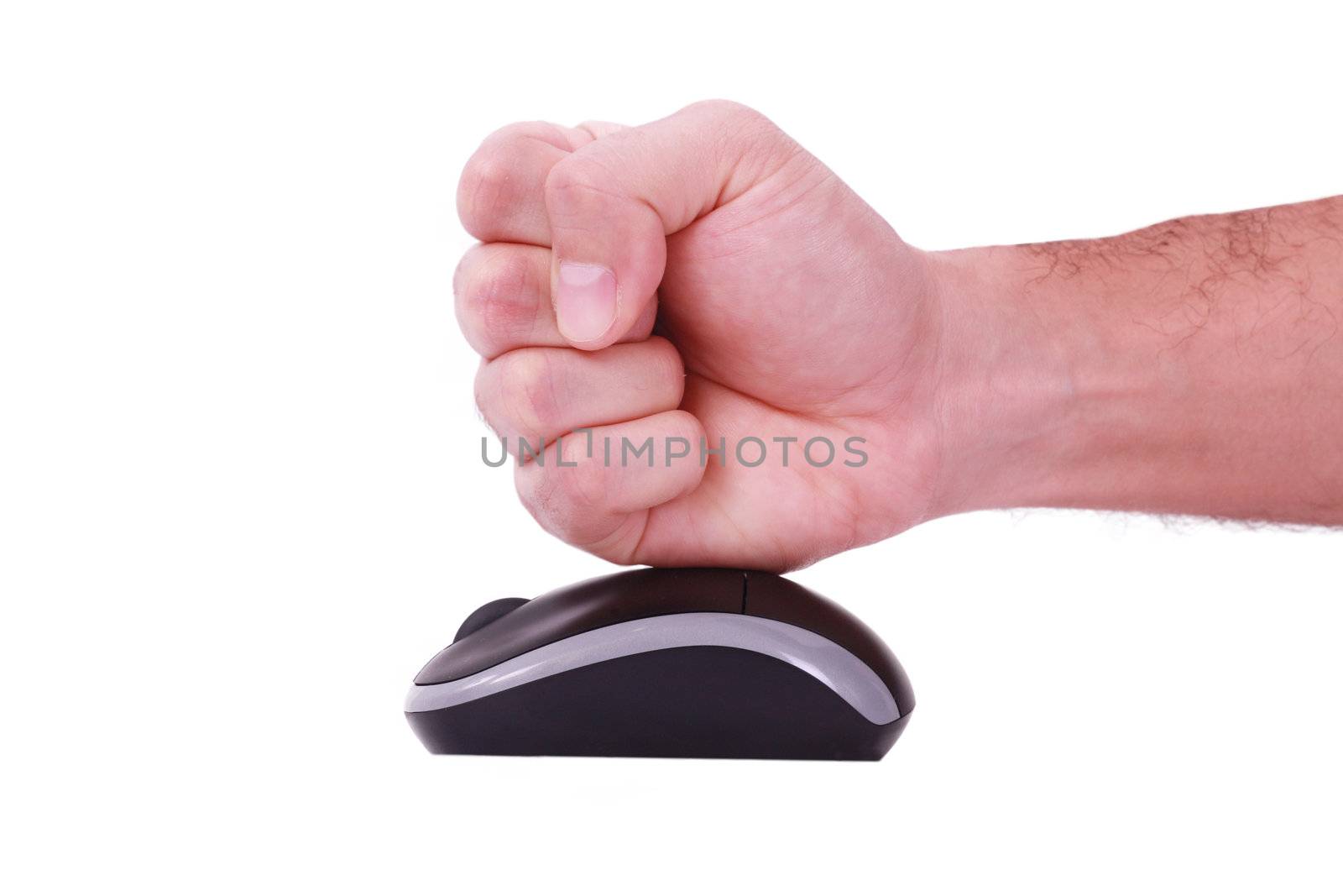 A male man punching a white mouse, white background by dacasdo