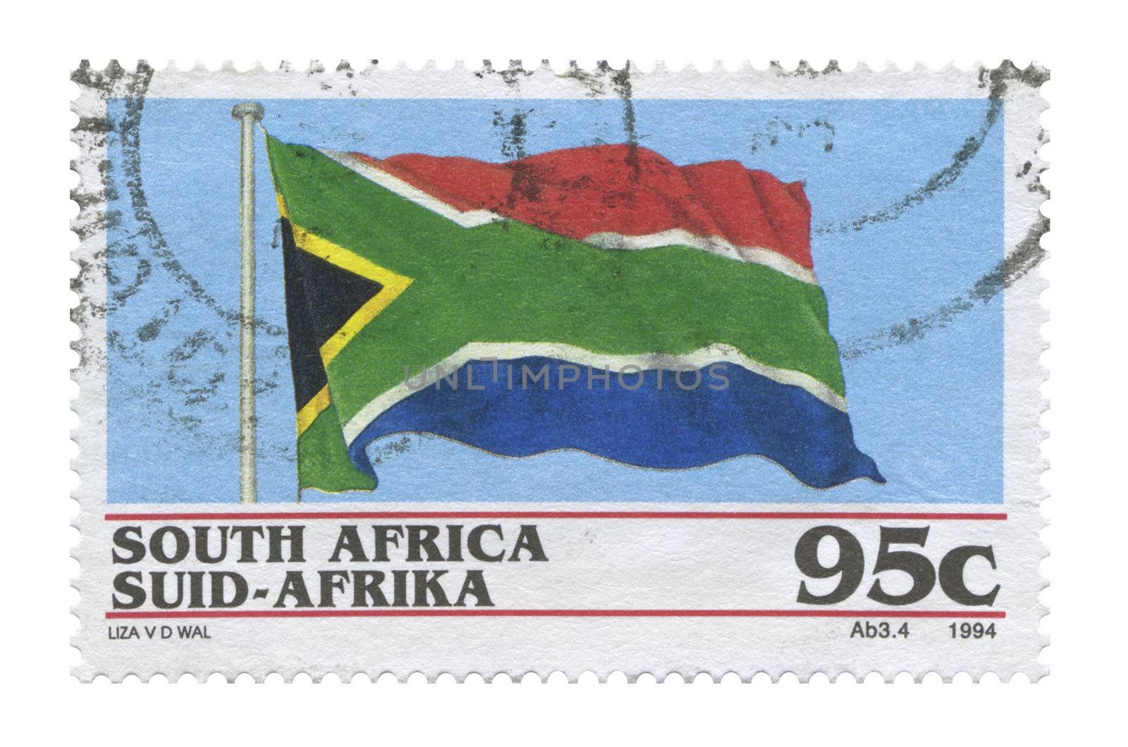 South African flag stamp on a white background