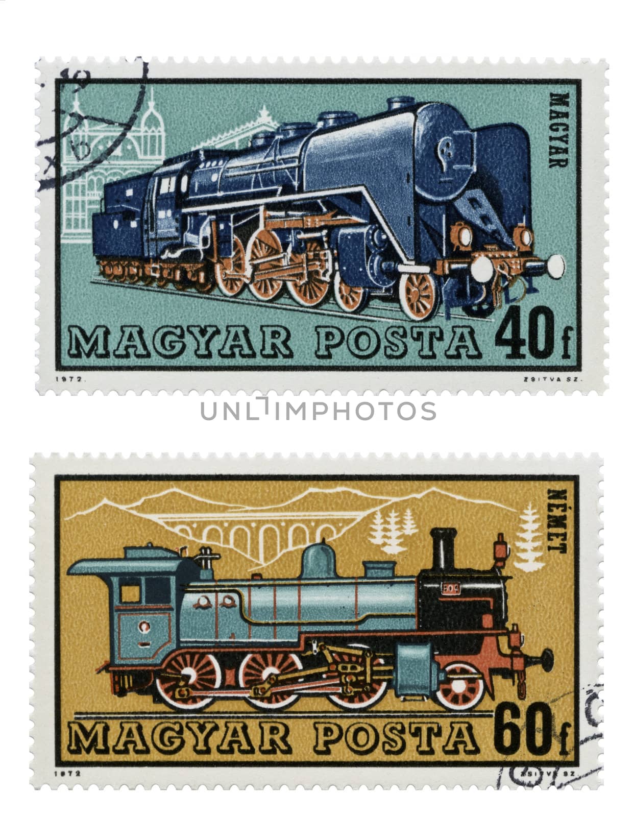 Train stamps for Magyar Posta in Budapest, Hungary