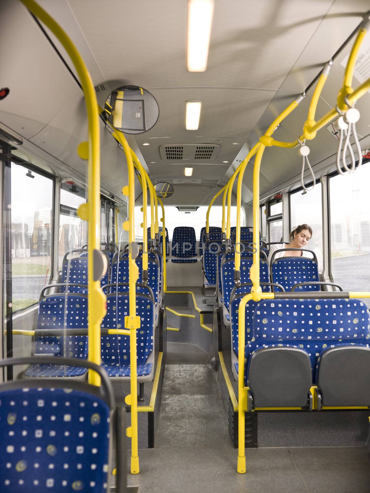 Lonely woman on the bus sleeping