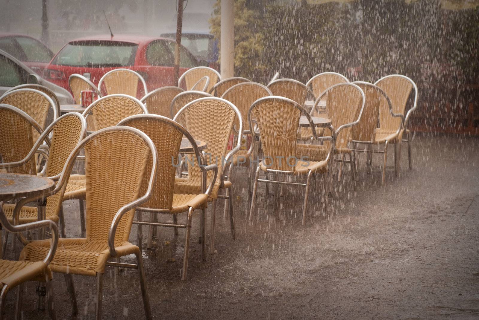 Shower in street cafe in Valencia, Spain