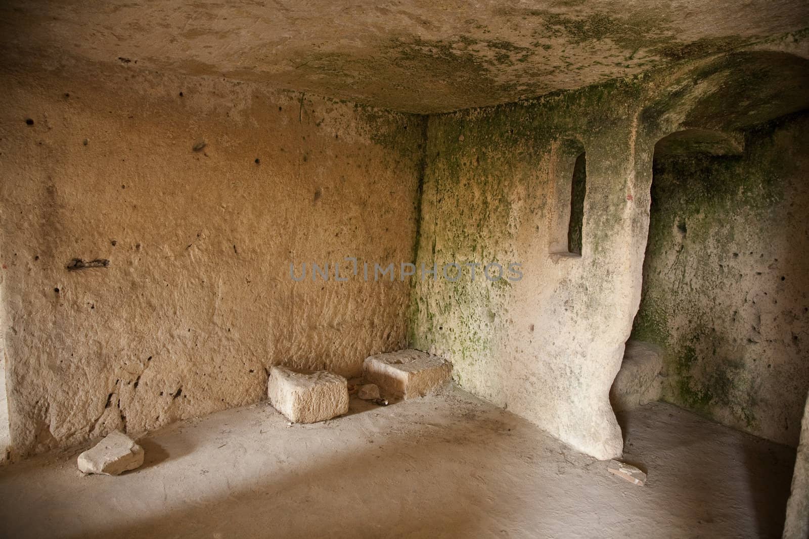 Ancient town of Matera - Sassi - has gained international fame. It is one of the first human settlements in Italy. The Sassi are houses dug into the calcareous rock itself. Basilicata - Italy.