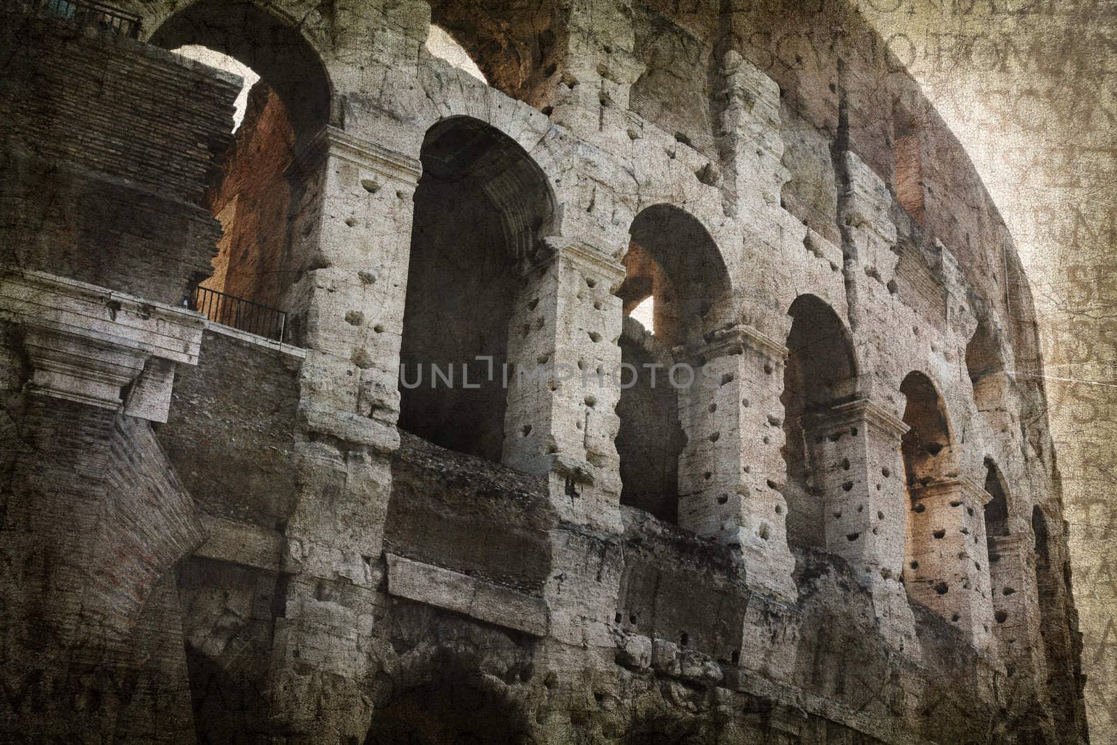 Detail of Colosseum - Rome, Italy. Postcard from Rome. More of my images worked together to reflect age and time.