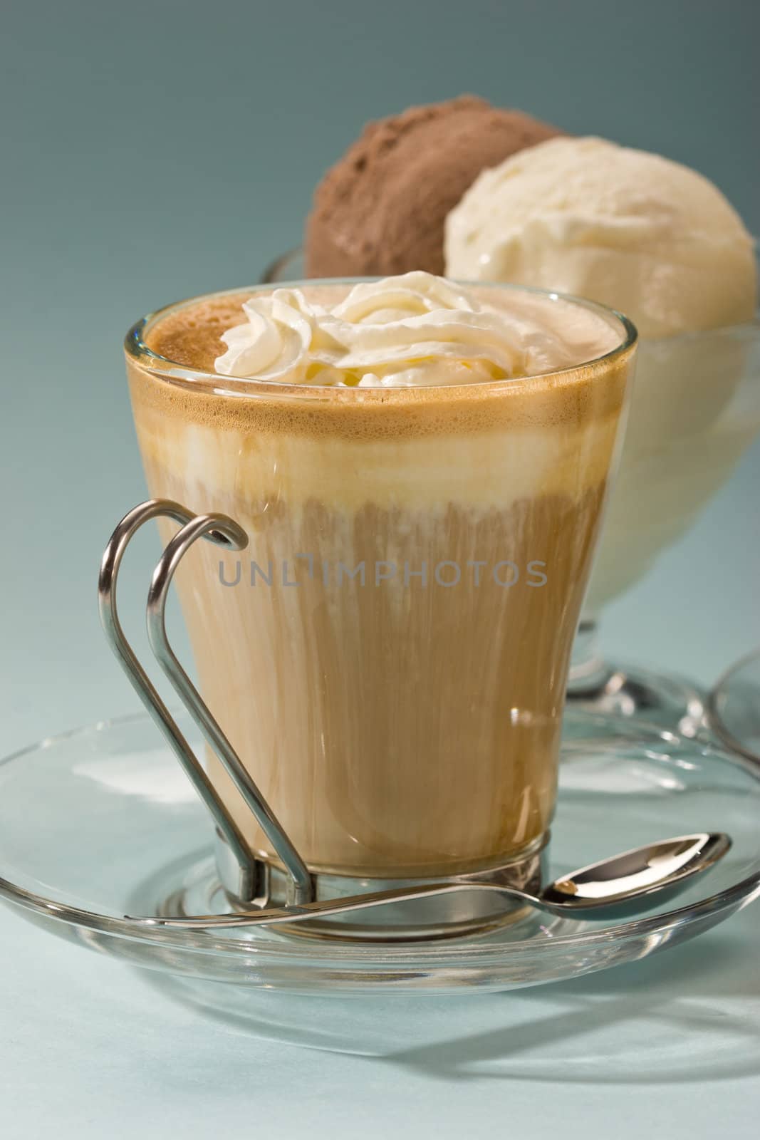 drink series: black coffee with cream and ice-cream
