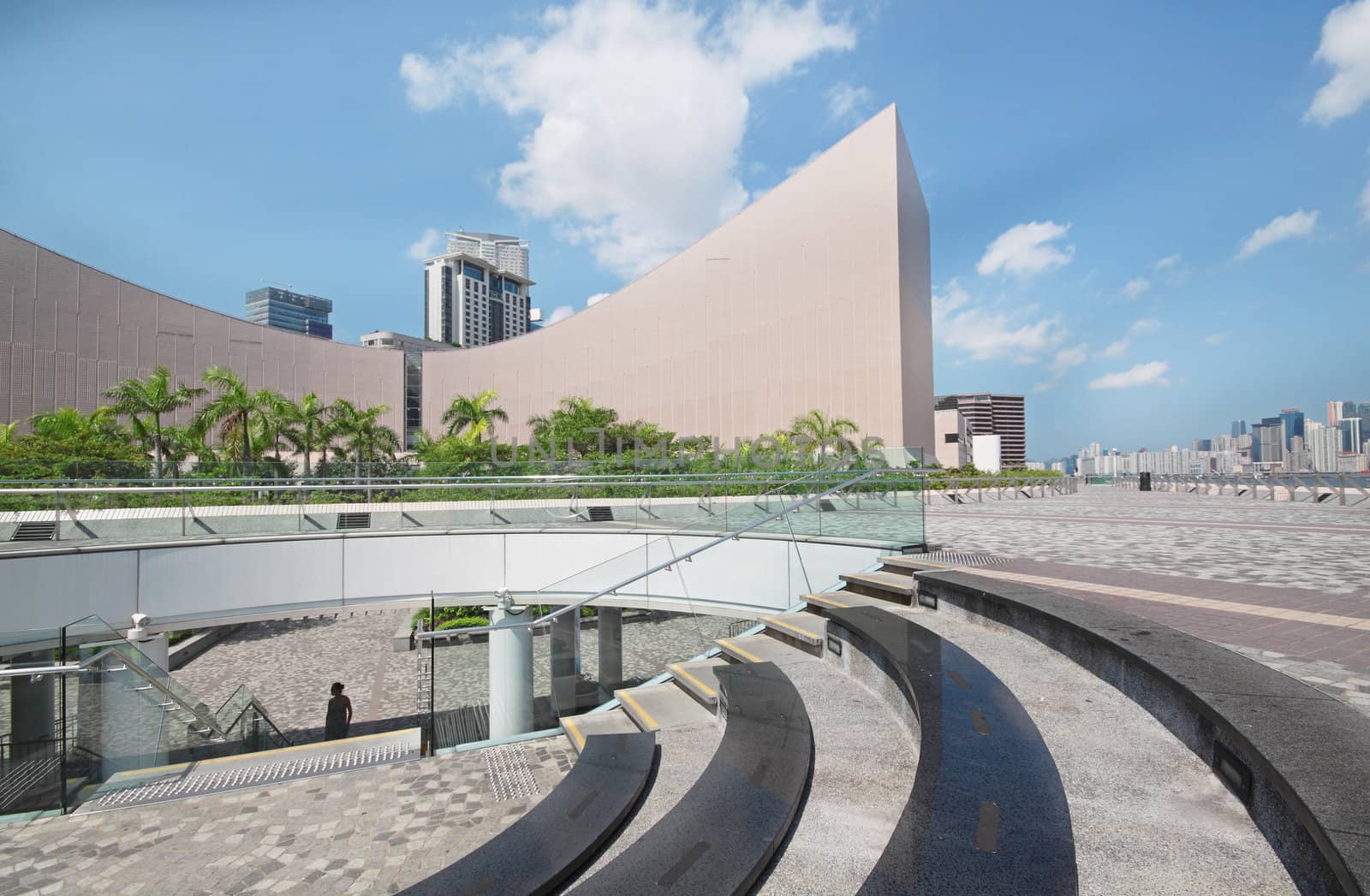Architecture structure of Hong Kong Cultural Centre over blue sky 