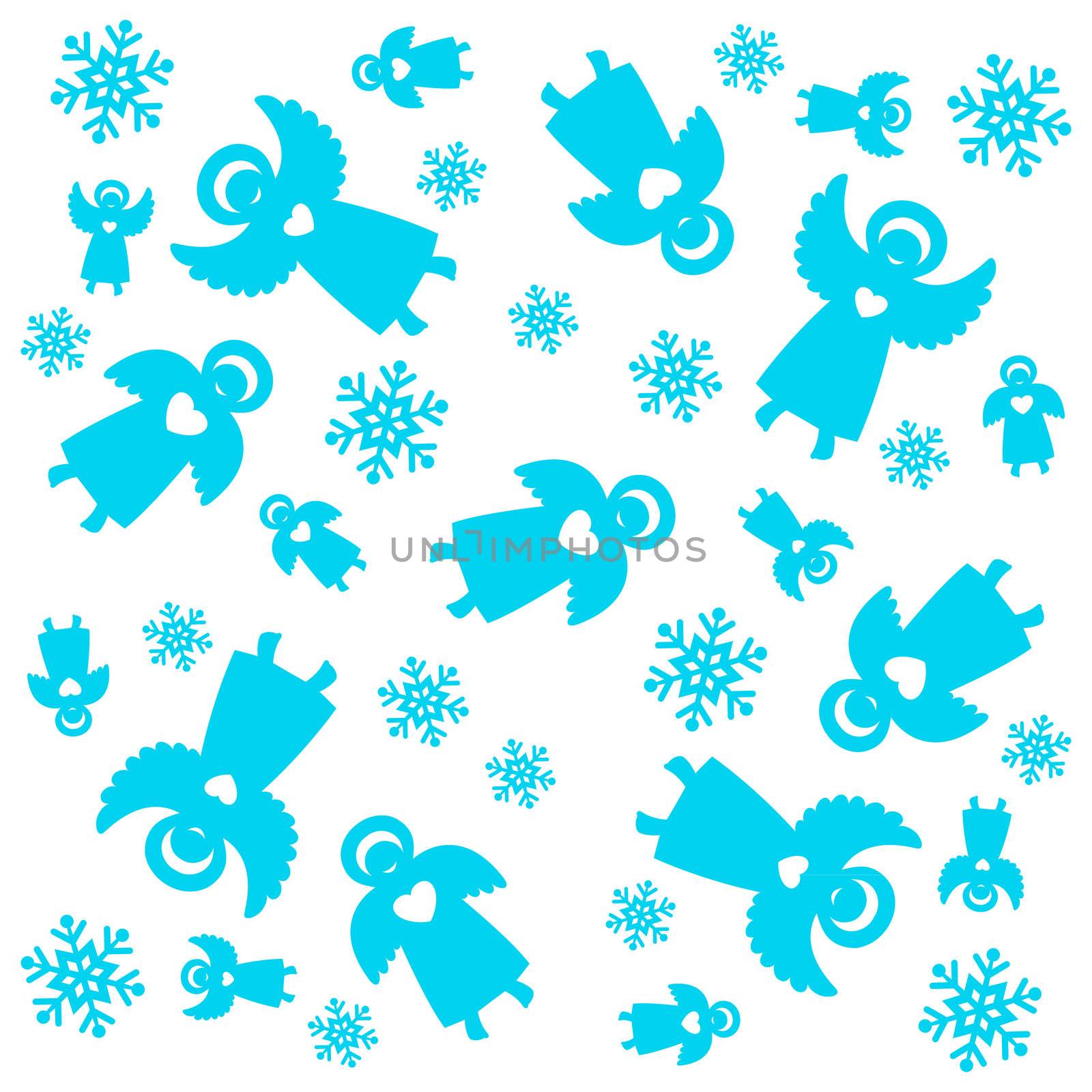 Christmas pattern. Angels and snowflakes. Vector seamless template.