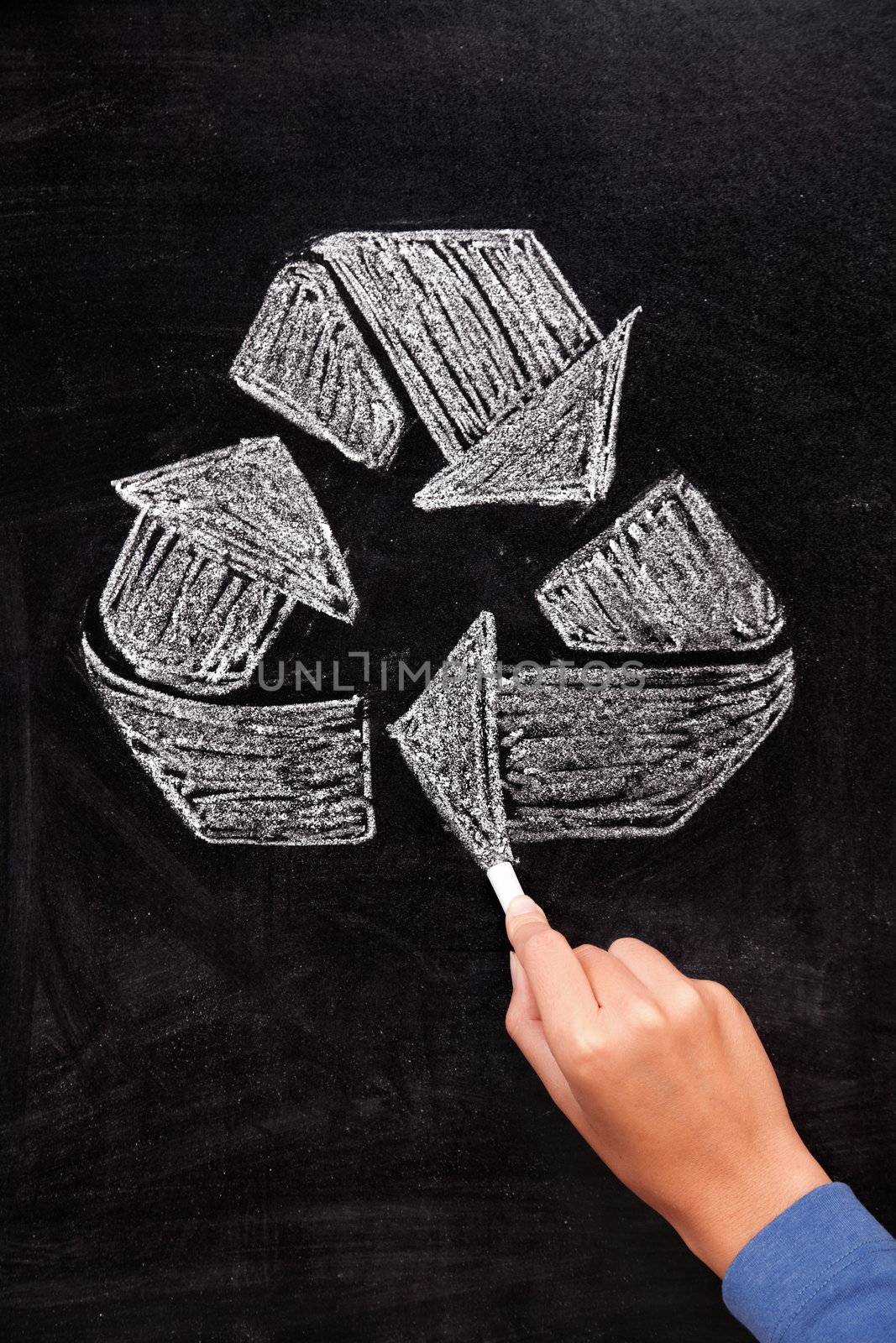 Recycling: Recycle sign on blackboard by Maridav