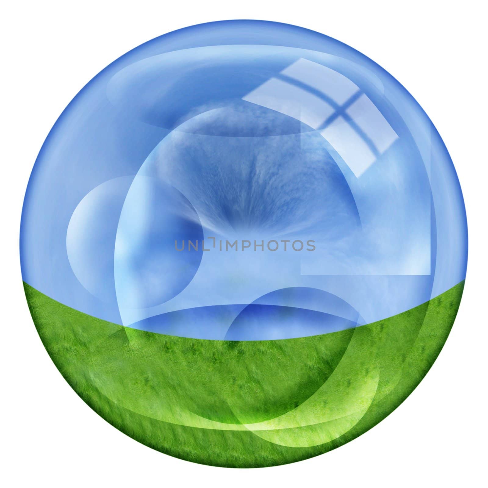 green blue clear ball on white background 
