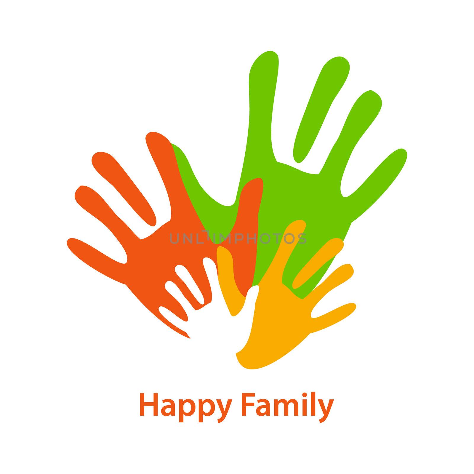 Sign of a happy family - colored hand - mothers, fathers and children.