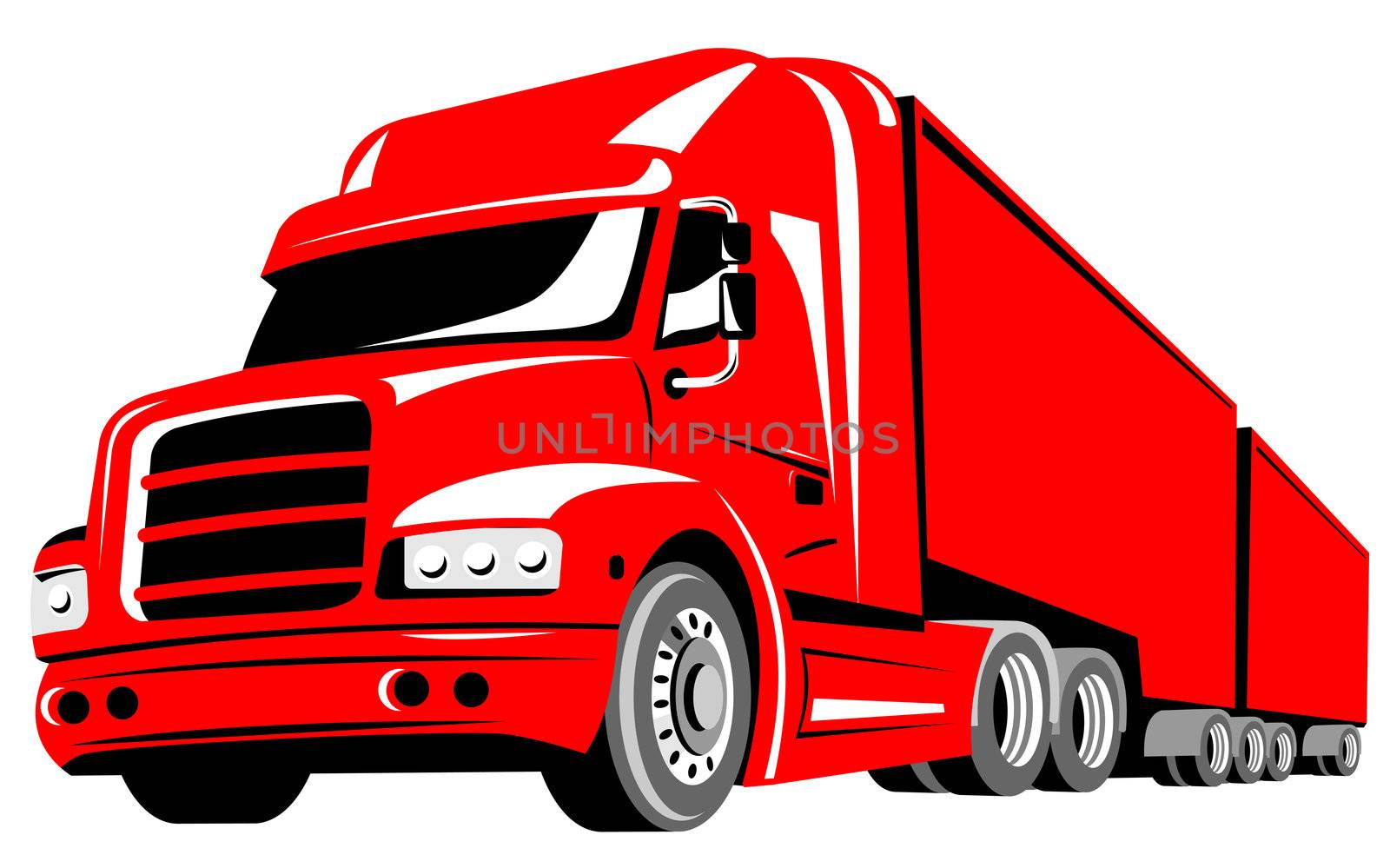 illustration of a container truck lorry done in retro style on isolated background