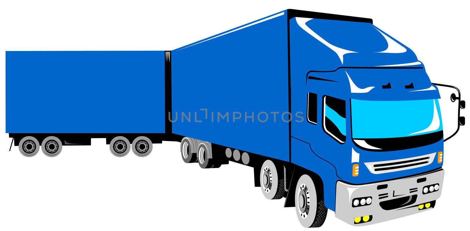 illustration of a container truck lorry done in retro style on isolated background