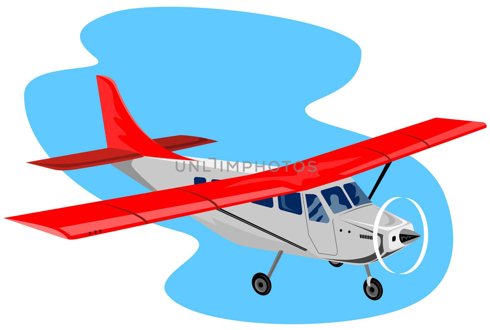 illustration of a propeller airplane airliner on flight flying  isolated background