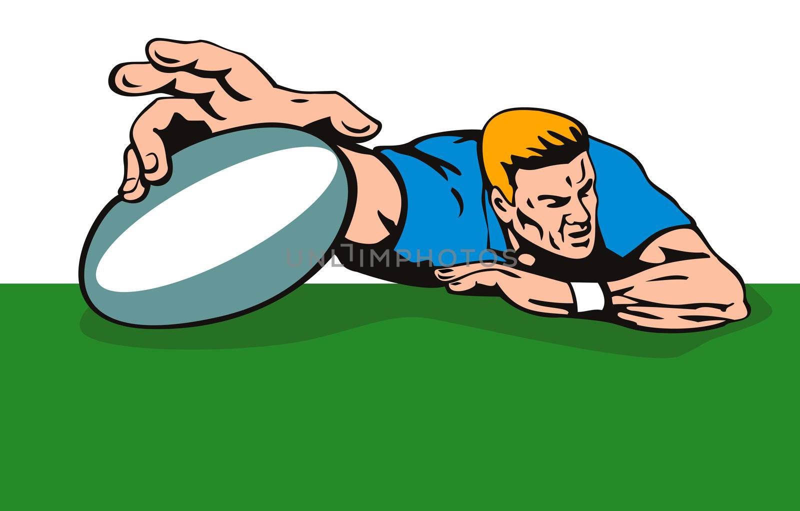 illustration of a rugby player scoring a try on isolated background 