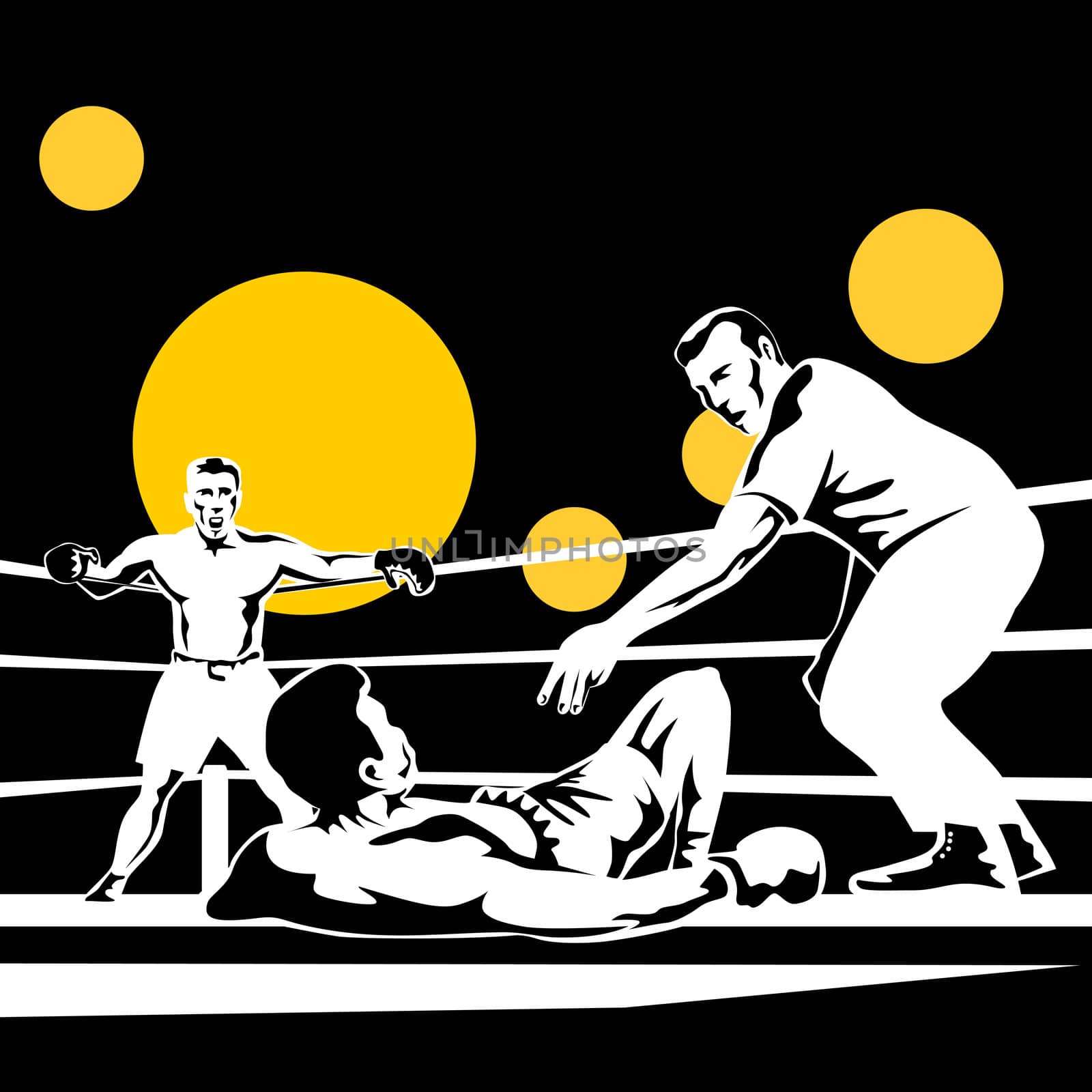 illustration of a boxer knockout referee counting done in retro style