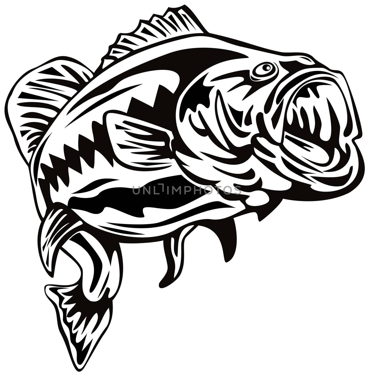 illustration of a largemouth bass jumping done in retro style