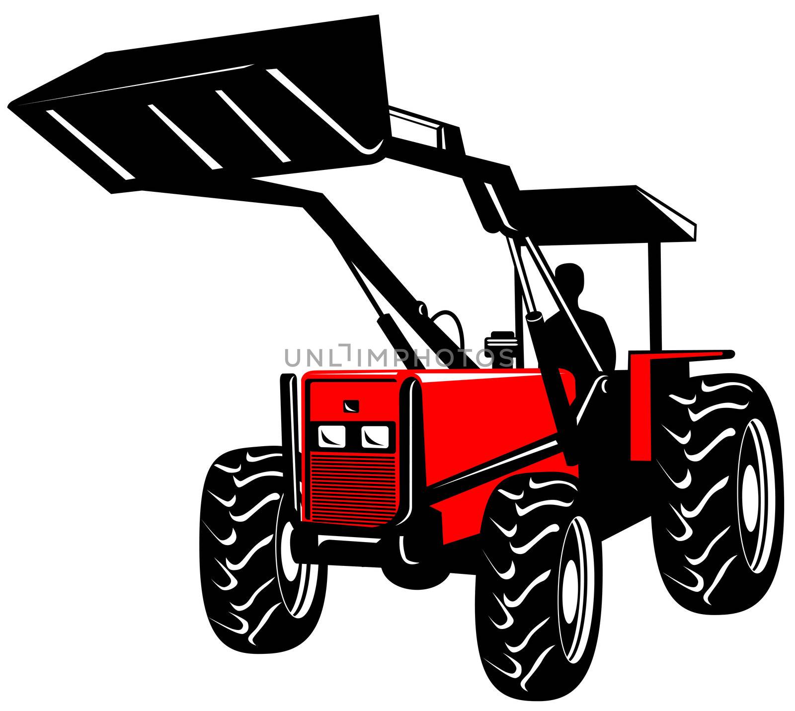 illustration of a vintage farm tractor on isolated background done in retro style