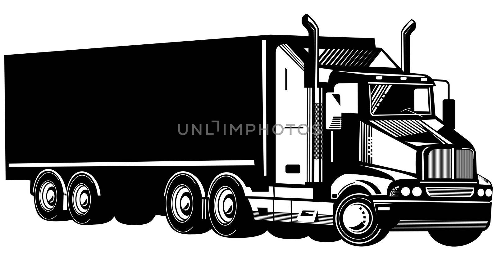 illustration of a container truck lorry done in retro style on isolated background