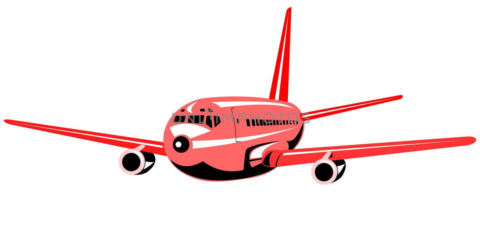 illustration of a commercial jet plane airliner on flight flying  isolated background