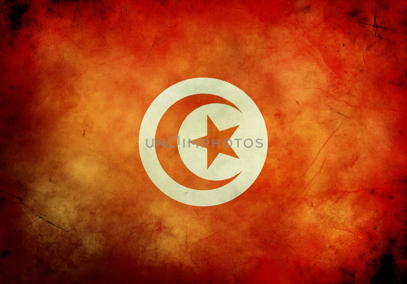 Tunisian Flag on old and vintage grunge texture