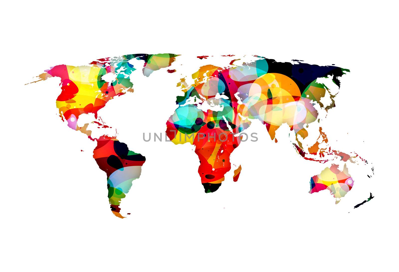 A colorful abstract illustration of the world globe map
