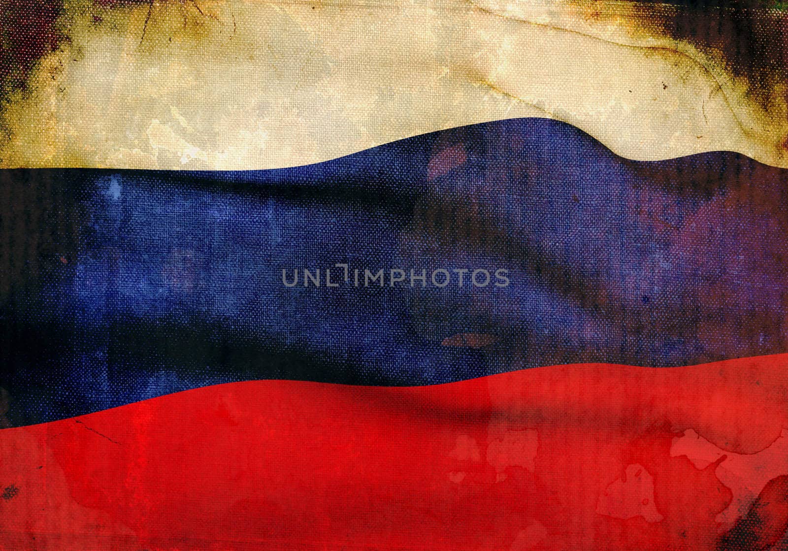 Russian Flag on old and vintage grunge texture