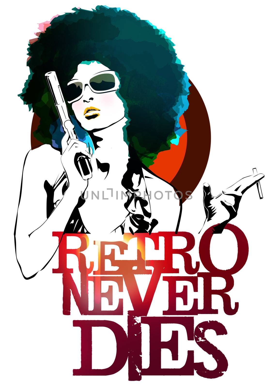 Funky woman with a gun and a cigarette