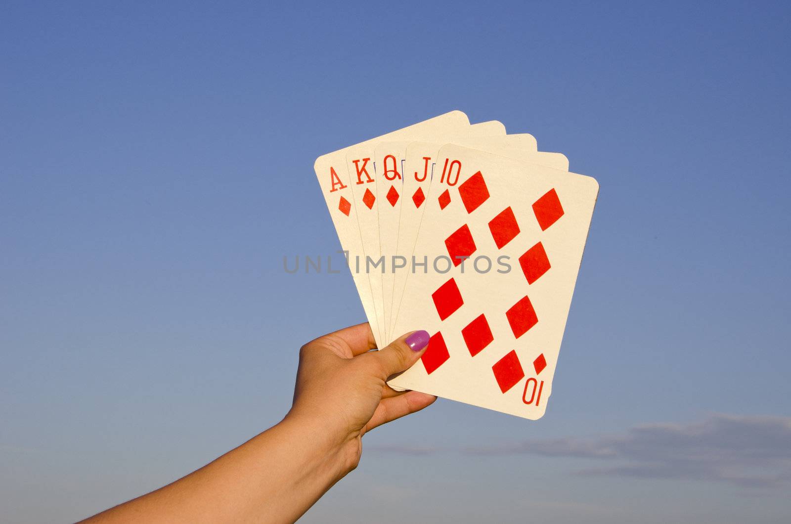 Best possible set of poker cards. Diamond royal flush.