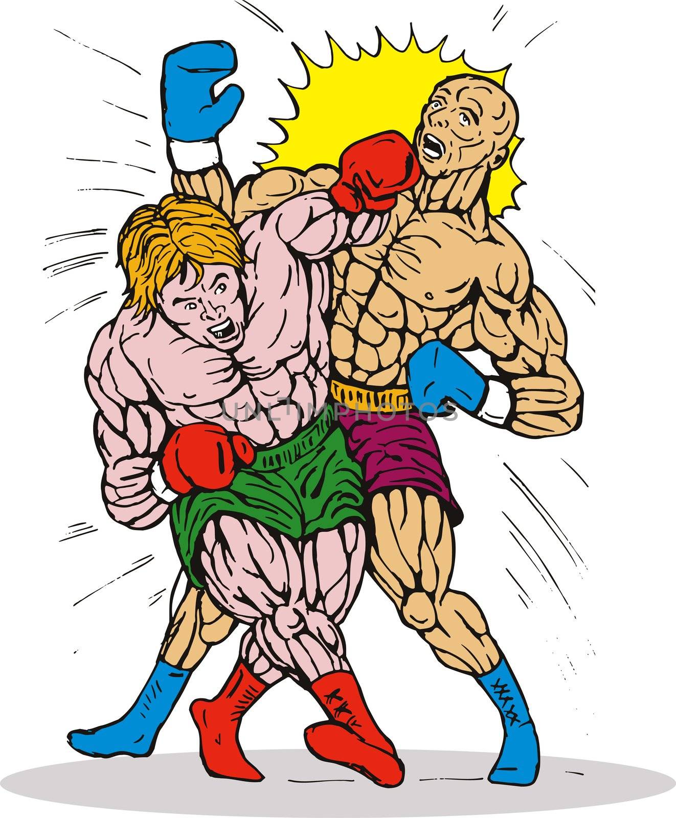 illustration of a boxer connecting a knockout punch sketch style