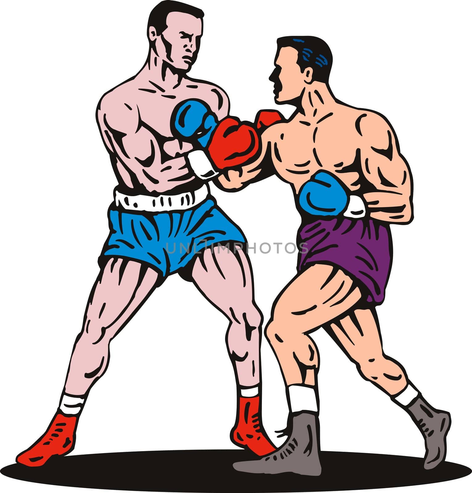illustration of a boxer connecting a knockout punch retro