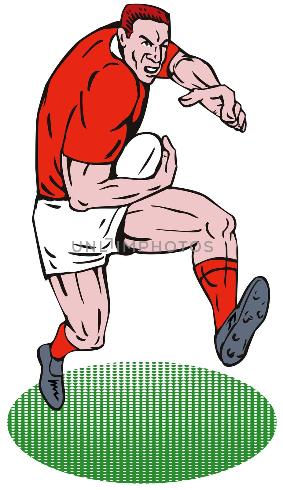 illustration of a rugby player running with the ball on isolated background 